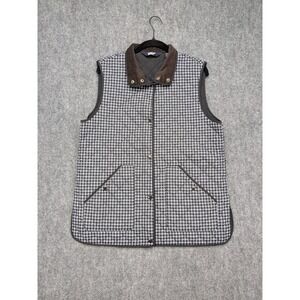Lands' End Quilted Vest Womens Medium Plaid Corduroy Collar‎ Primaloft Gingham